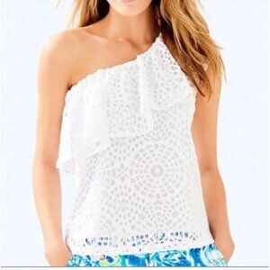 Lilly Pulitzer Matteo One Shoulder Top SZ S Sea Urchin Terry Lace